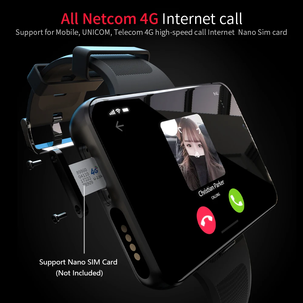 LOKMAT ساعة ذكية 2.88 "الساعات الذكية اللمس الكامل 4GB + 64GB كاميرا مزدوجة Smartwatch دردشة الفيديو مراقب معدل ضربات القلب مقاوم للماء ساعة