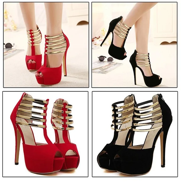 2022 Sexy High Heels Women Stilettos Platform Elegant Metal Woman Pumps Black Red Medium Heel Shoes Size 34 45 Tacones Mujer