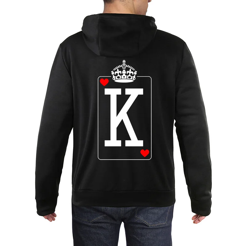 Female Full Sleeve Casual Pullovers Tops QUEEN KING Poker Couple Hoodies Autumn Winter Women Men Harajuku Hooded Sweatshirt