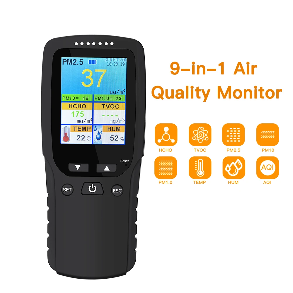 Indoor/Outdoor Handheld Air Quality Analysis Tester DM106A Smog/Dust/Formaldehyde Air Quality Detector Analyzer Measuring Tool