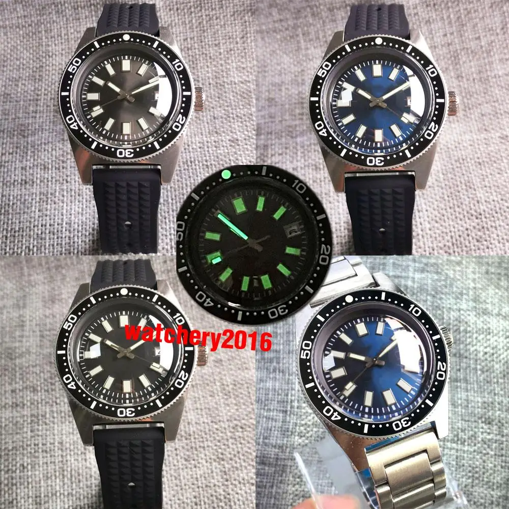 Tandorio diver 62MAS Automatic mechanical Mens Watch NH35A PT5000 Luminous Sunburst Blue Gray Dial Domed Sapphire Glass