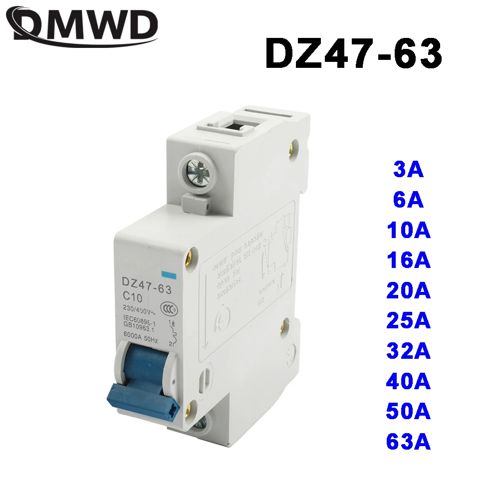 DMWD DZ47-63 3A 6A 10A 16A 20A 25A 32A 40A 63A 1P AC 230V Or 400V Mini Circuit Breaker MCB Cutout Switch Breaker Switch Chopper