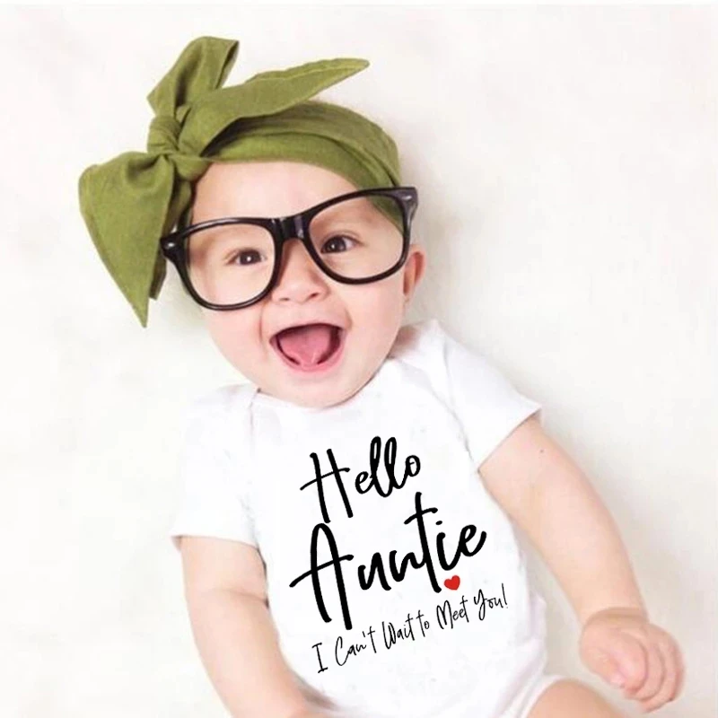 

Hello Auntie I Can't Wait To Meet You Newborn Baby Summer Short Sleeve Bodysuits Casual Baby Playsuit Ropa Cotton Body Baby Wear