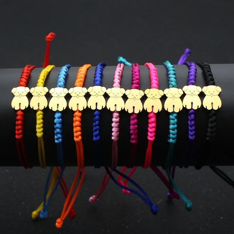 Pulsera de oso de acero inoxidable para hombres y mujeres, cadena de hilo, trenza ajustable, joyería de la amistad de la suerte, Linda marca