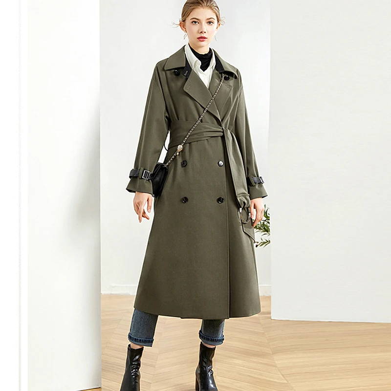 

Trench Coat Women Windcoat Classical Design Dustcoat Solid Turn-down Collar Sashes Long Coat Elegant Style New Fashion