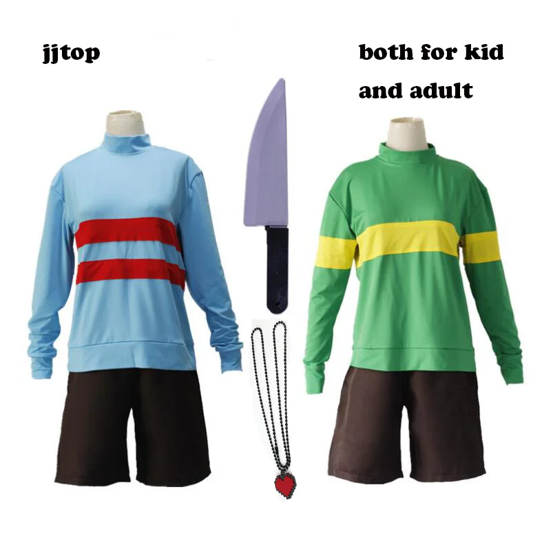 ADULT CHILD Game Undertale Chara Frisk Cosplay Costume Halloween Unisex Sweatshirts Casual  High collar Long Sleeve Coat wig