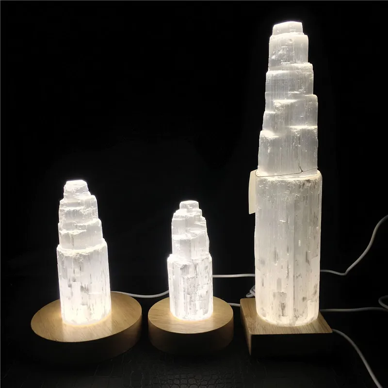 10-25CM Natural Quartz Crystal Selenite Tower Moroccan Lamp Reiki Healing  Mineral Specimen Home Decor Collect