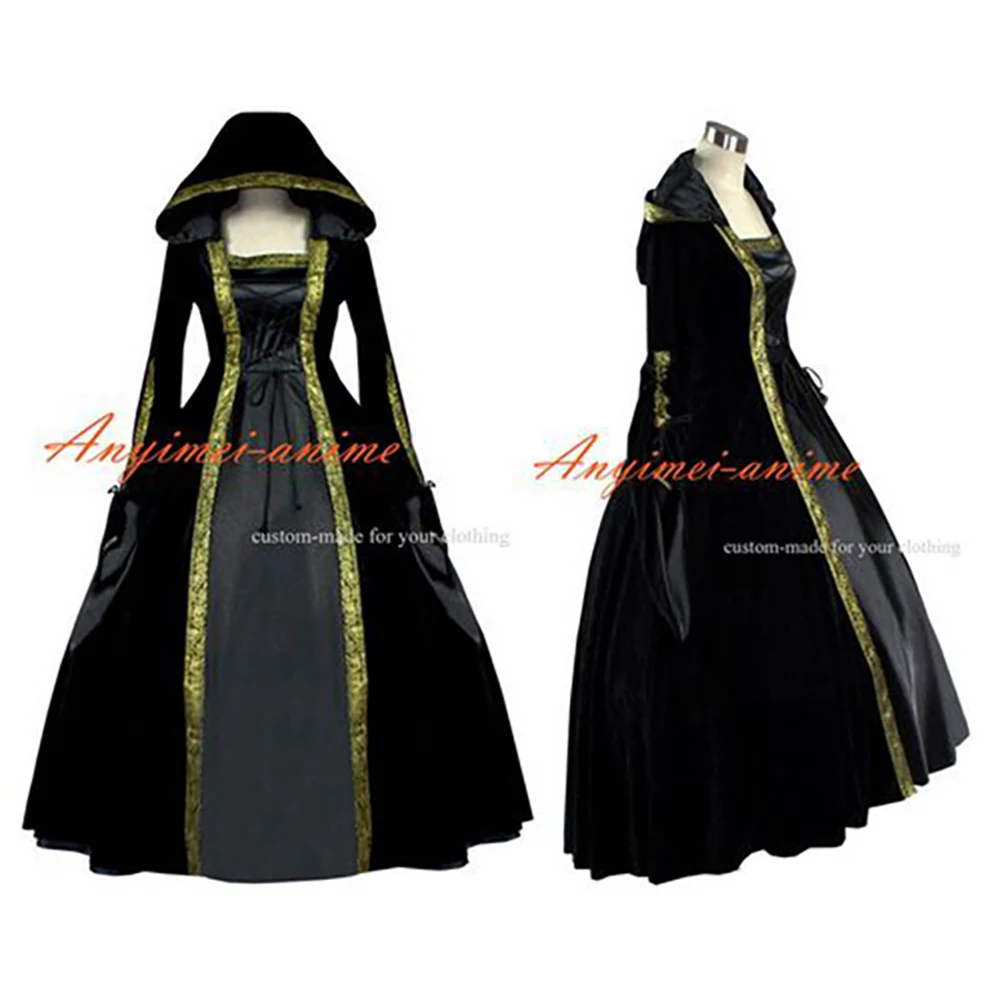 fondcosplay Victorian Rococo Medieval Gown Ball Gothic Punk black Velvet wizard Dress Cosplay Costume CD/TV[G411]