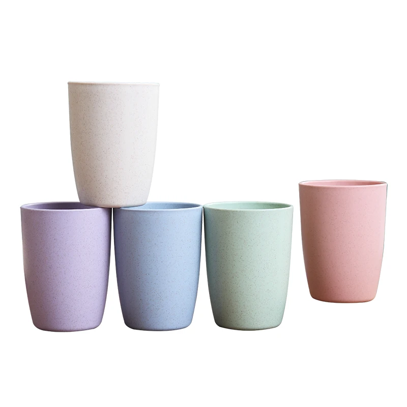 5pcs 350ml Plastic Water Cups Healthy Wheat Stalk Milk Cup Kitchen Dining Bar Unbreak Cups and Mugs Tea Cup Set