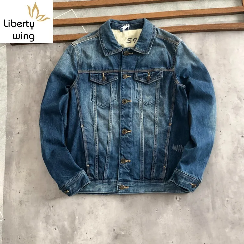 

Classic Vintage Washed Denim Jacket Men High Street Single Breasted Slim Fit Short Coat Light Blue Lapel Casual Cowboy Outerwear