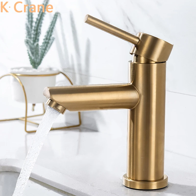 

Gold Faucets Bathroom Basin Sink Tap Hot Cold Water Mixer Grifo Stainless Steel Modern Faucet One Hole Single Handle Torneira