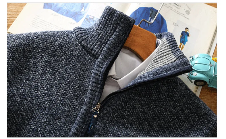Winter männer Fleece Dicker Pullover Halb Zipper Rollkragen Warme Pullover Qualität Männlich Dünne Gestrickte Wolle Pullover für Frühling – Detail 6