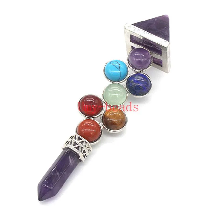 KFT Natural Stone Pyramid 7 Chakra Points Energy Generator Reiki Chakra Healing Crystal Stone Transmitter Jewelry