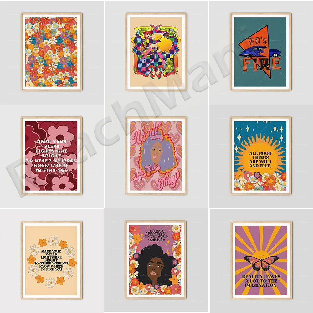70er Jahre Blumenmuster druck, ästhetische Kunst, Sommer der Liebe, Blumen mädchen kunst, Hippie-Drucke, 70er Jahre Wand kunst Retro-Poster