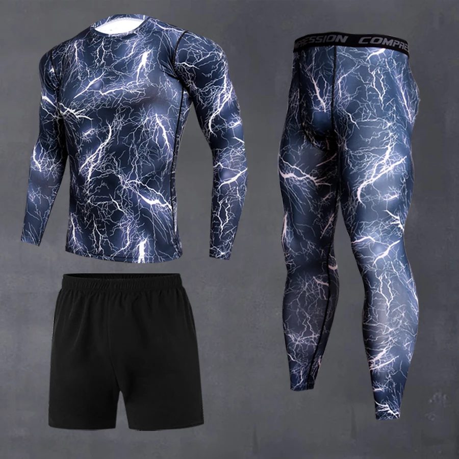 

New men's quick-drying running suit compression sports suit leggings clothes gym Rashguard fitness sportswear men 2021