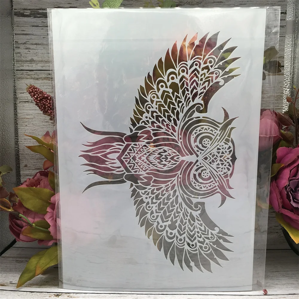 A4 29cm Mandala Flying Owl DIY Layering Stencils Painting Scrapbook Coloring Embossing Album Decorative Template