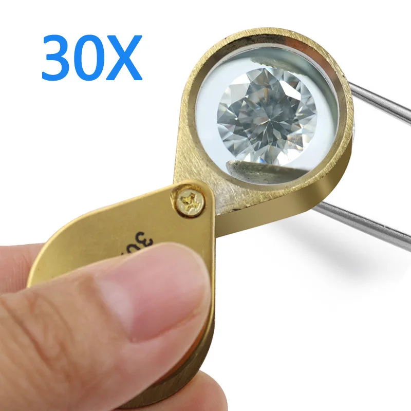 Imagem -03 - Portátil Mini Lupa Dobrável Lupa Jewllery Lupa Tamanho do Bolso Adorável Jujlery Lupa de Vidro Metal Dourado 30x