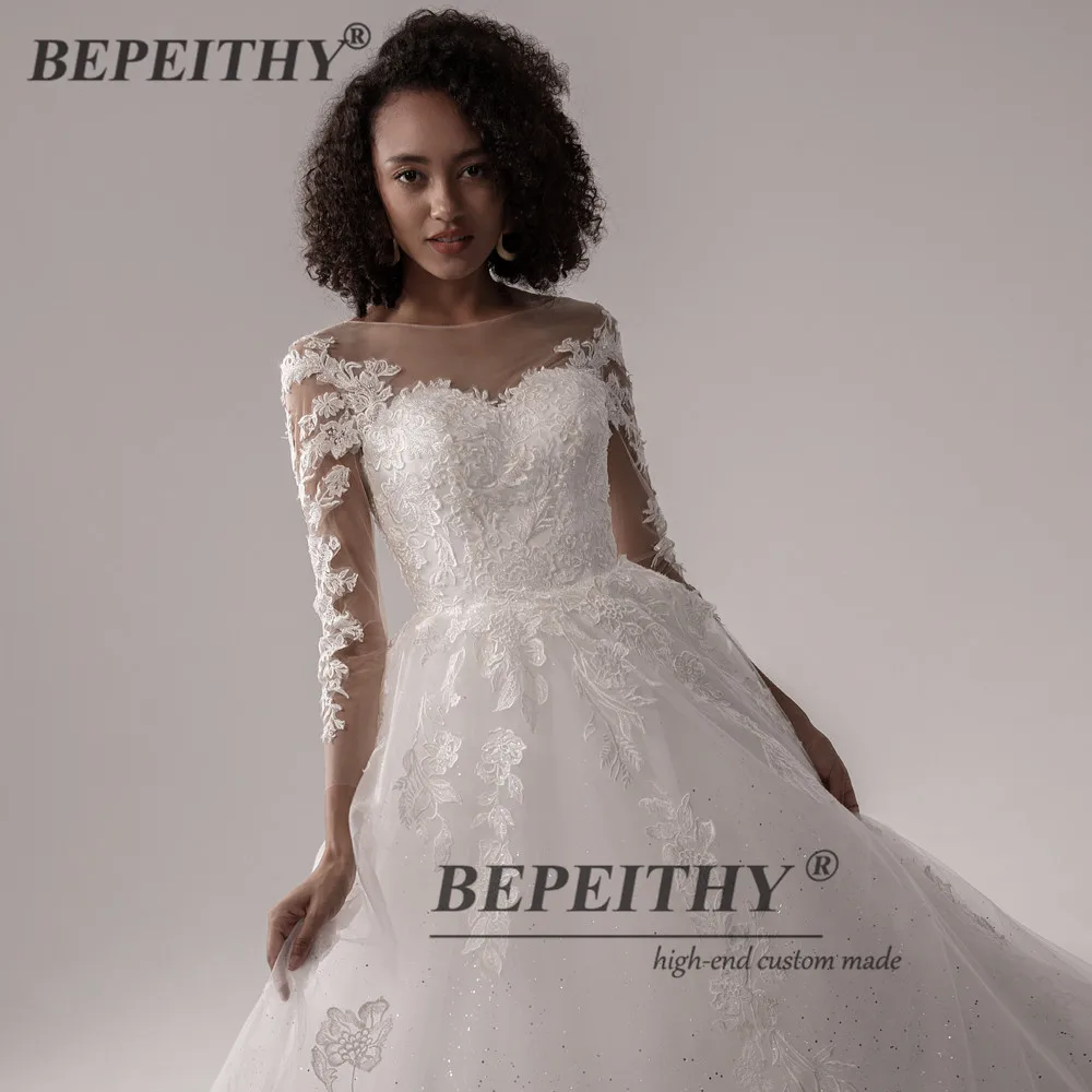 BEPEITHY-vestido De Novia De encaje para mujer, prenda De vestir De manga larga con cuello redondo, Estilo Vintage indio, tienda en línea, 2021