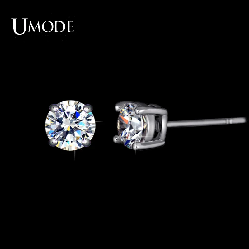 UMODE White Gold Color 4 Prong Small Cute AAA Top Grade 0.5ct Sona CZ  Post Stud Earrings Boucle D\'oreille Femme UE0142