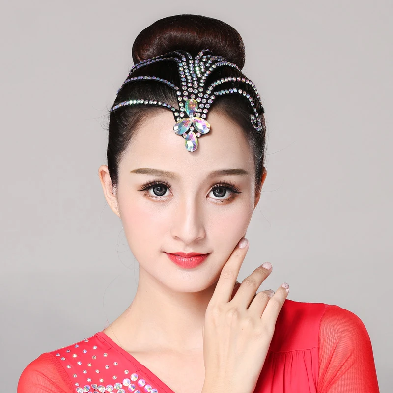 Latin Dance Headdress Stage Wear Competition Professional Dancer Adult Children Performance Rhinestone Accessories Decoration