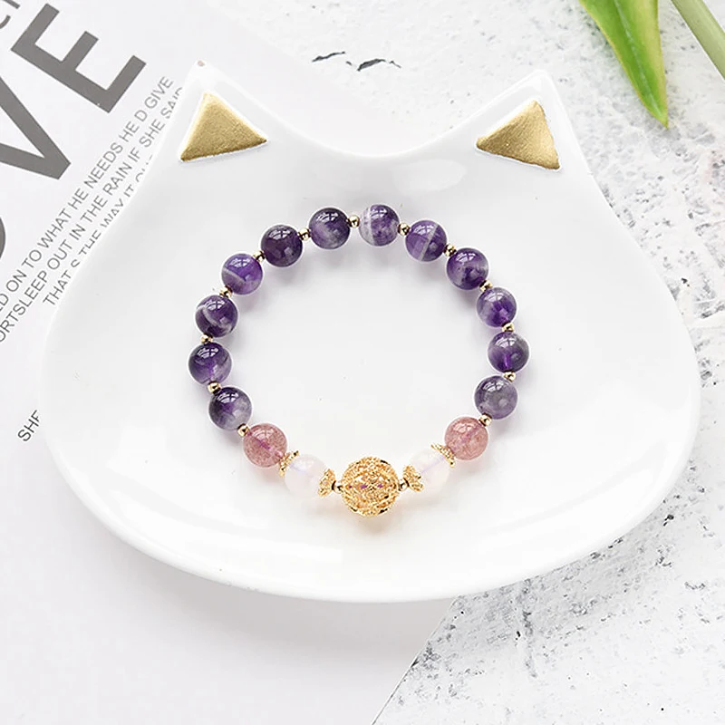 Image: Ruifan – Bracelet en pierre de lune blanche pour femme, perle ajourée, améthyste naturelle, cristal fraise, bijoux fins, YBR235
