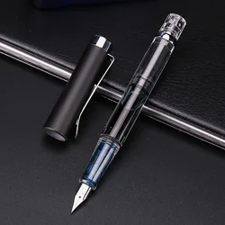 Pluma estilográfica de pistón transparente, pluma de tinta transparente, plumín F, caja de bolígrafos, suministros de oficina escolar, papelería