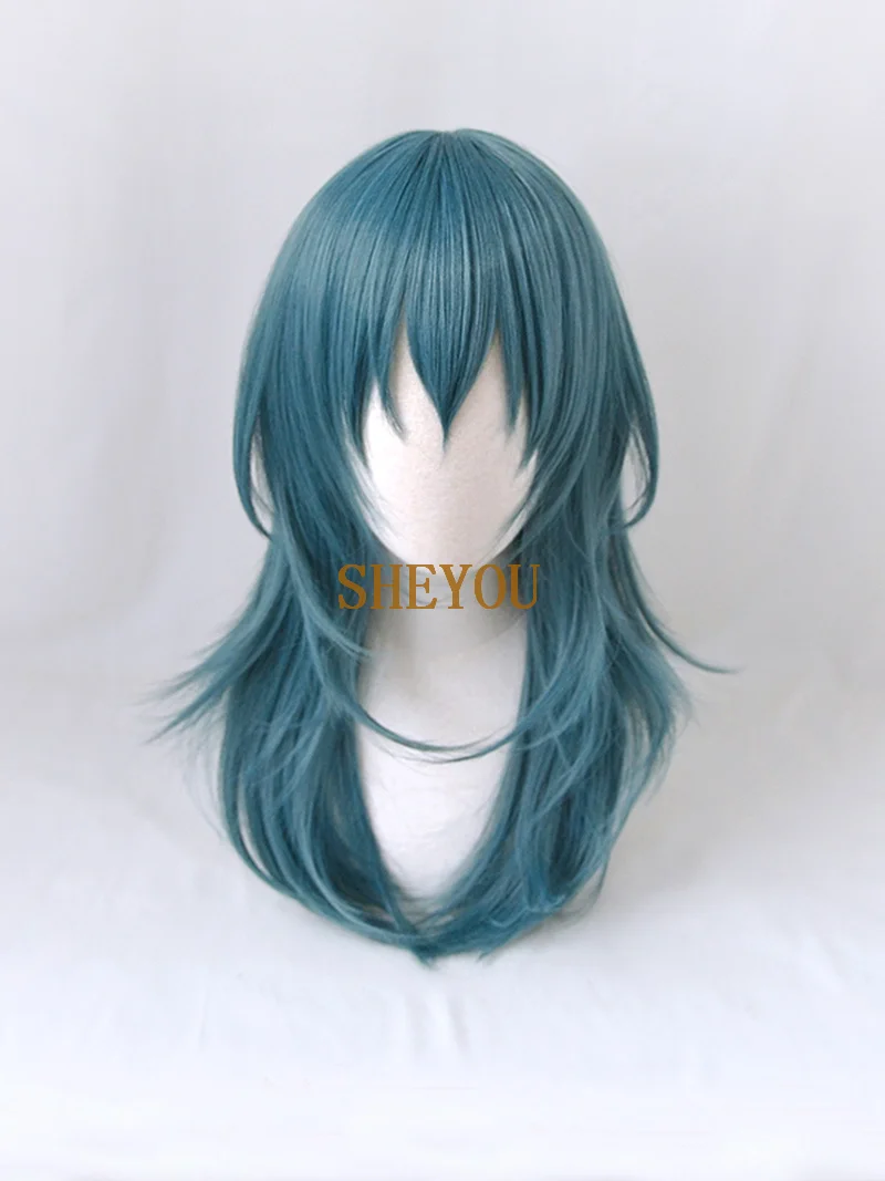 Fire Emblem: ThreeHouses Byleth Wig Cosplay Costume Heat Resistant Synthetic Hair Men Women Blue Green Hair Wigs + Wig Cap