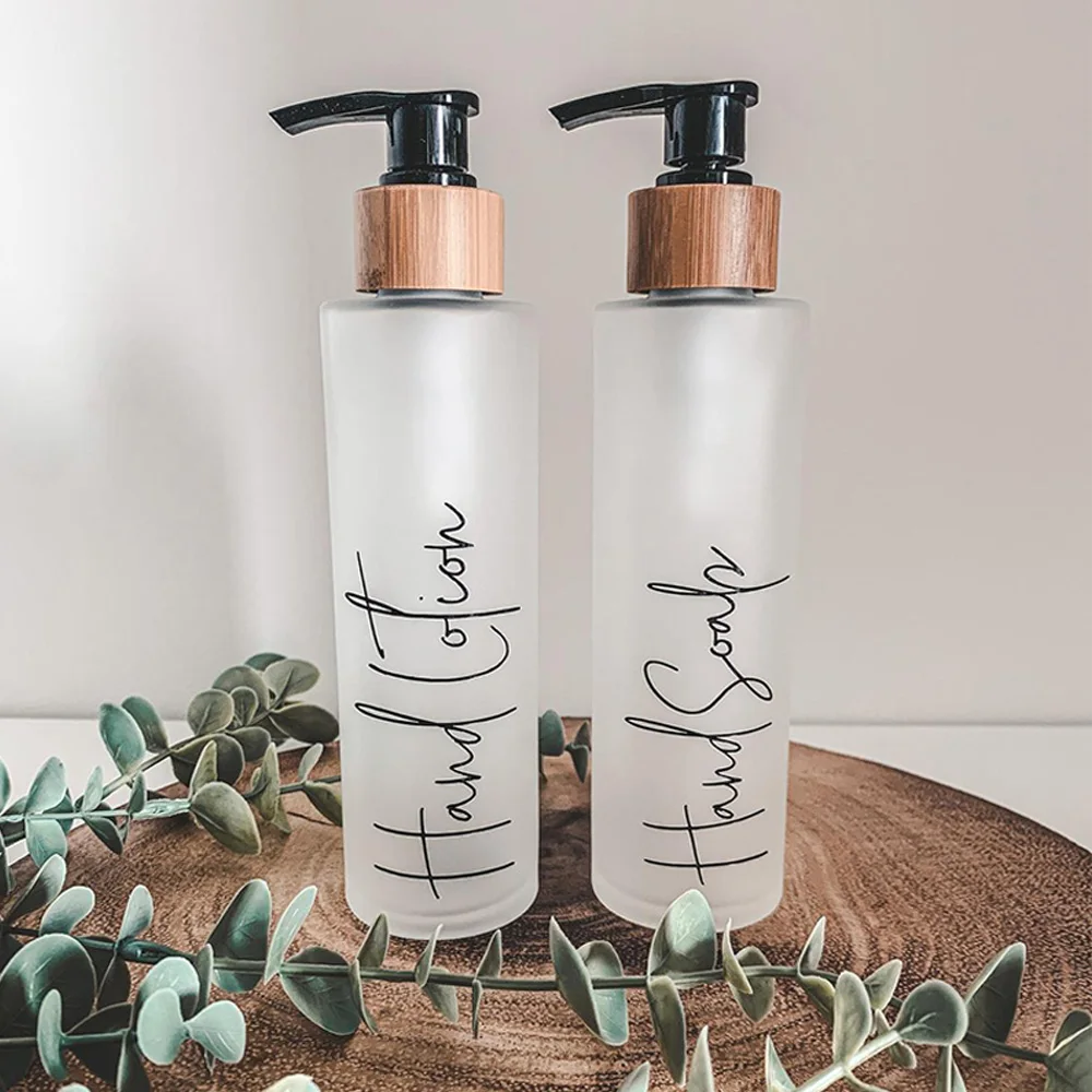 Gepersonaliseerde Zeep Fles Shampoo Druk Fles Bruiloft Decoratie Zwart Glas Wassen Lotion Zeepdispenser Badkamer Accessoires