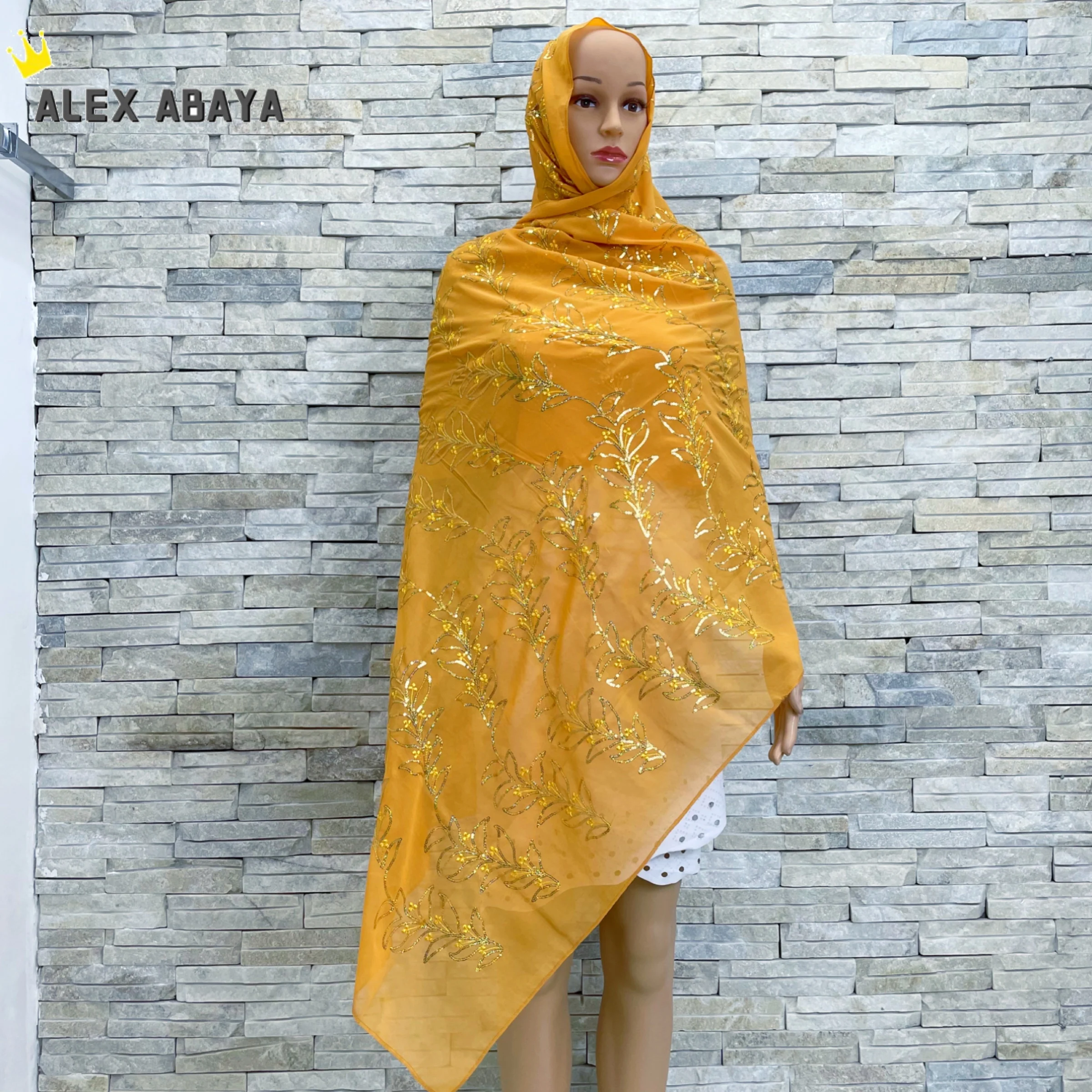 2022 New African Women Scarf Soft Chiffon Scarf Dubai Isalmic Scarf Sequins Embroidery Muslim Hijab Scarf for Shawls Wraps