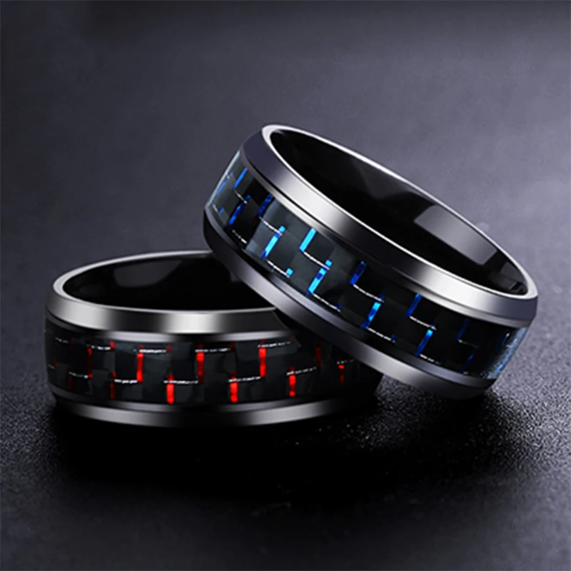 Punk Titanium Staal Black Carbon Fiber Mens Rings Fashion Rood Blauw Groen Ring Anel Masculino Sieraden Groothandel