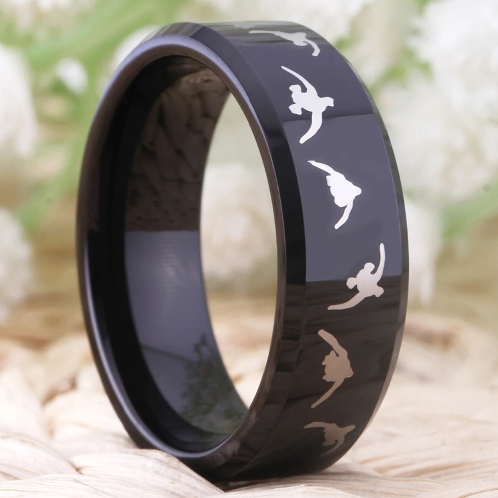 Men's Black Tungsten Carbide Ring Wedding Band Bird Duck Hunting Outdoor Ring 8mm Comfort Fit Drop Shipping Anniversary Gift