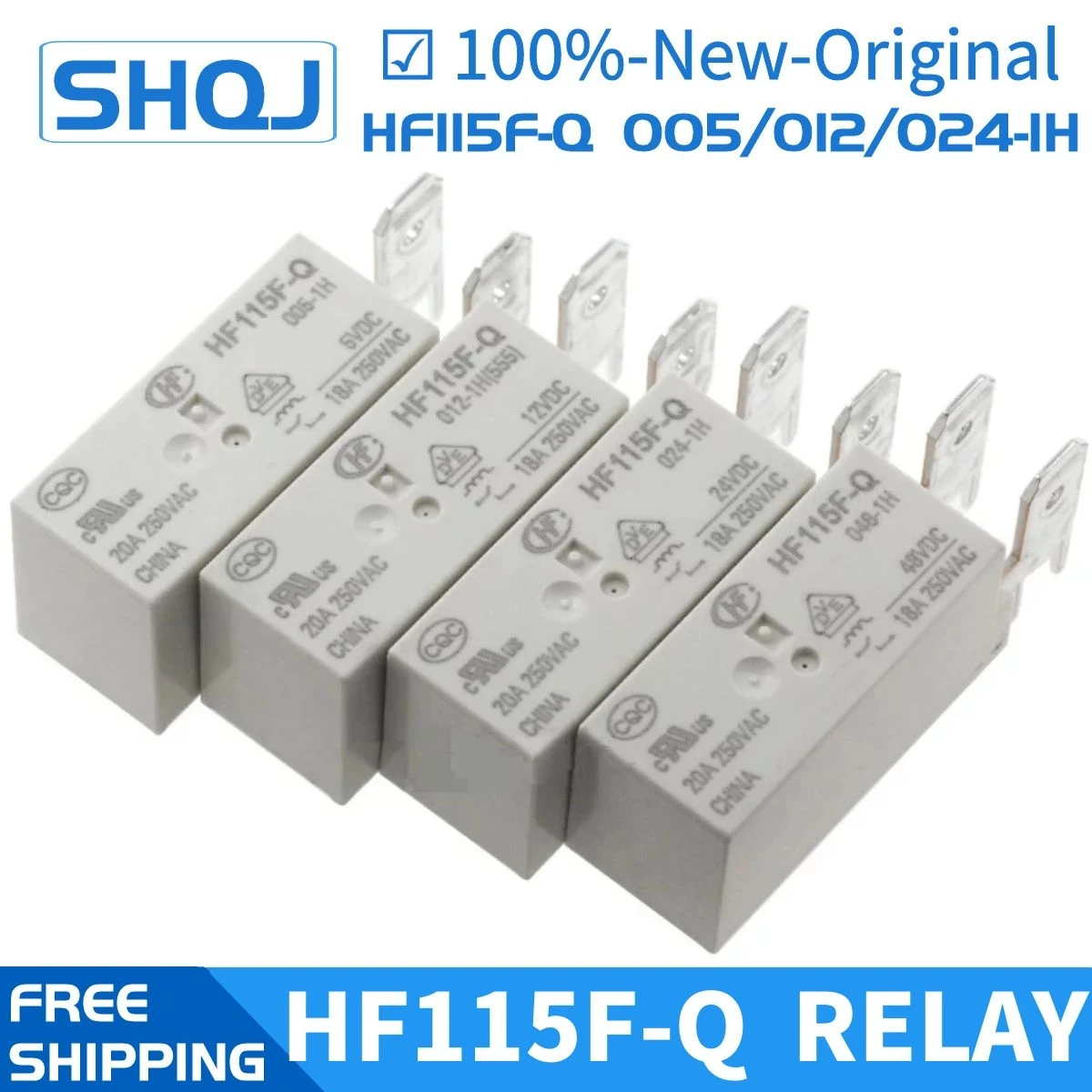 10PCS HF relay HF115F-Q 012-1H 024-1H 005-1H 048-1H 18A 5V 12V 24V 48V 100%-new-original