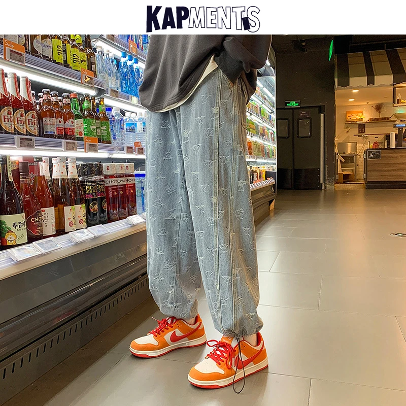 KAPMENTS Men Print Blue Baggy Jeans Pants Clothing 2023 Mens Japanese Streetwear Korean Fashion Denim Trousers Male Casual Jeans