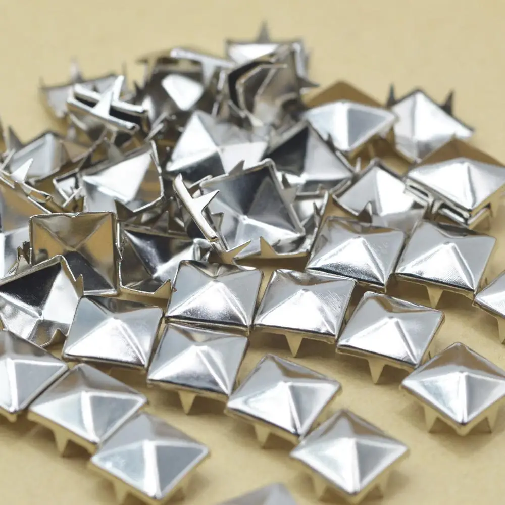 KALASO 100PCS 8mm/10mm/12mm Silver Pyramid Square Claw Nails Rivets Diy Craft Accessories Wholesale Leathercraft Bag Garment