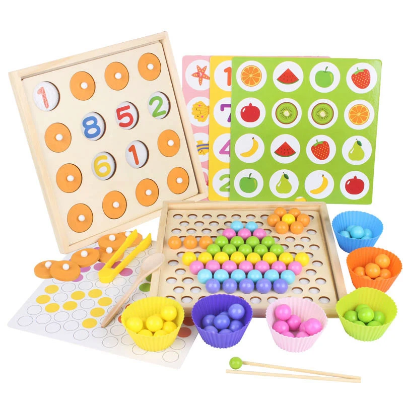 Montessori brinquedo de madeira para crianças, treinamento de movimento manual, Clip Bead, Cognição de cores, Clip, brinquedos, presente, quente, 10 estilos