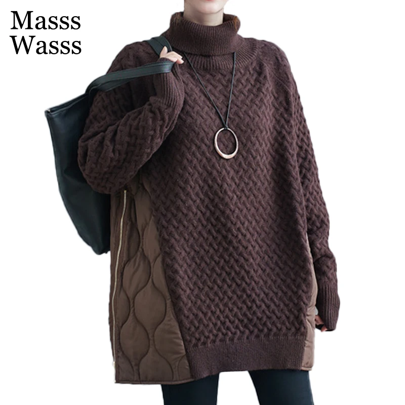 

Masss Wasss Womens Casual Elegant Style Sweaters 2021 Autumn New Fashion Ladies Loose Vintage Turtleneck Jumpers British Design