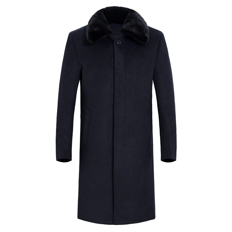 Manteau en laine chaud pour homme, Long, en mélange de paon, cachemire, doublure en fourrure de lapin véritable, hiver 2022