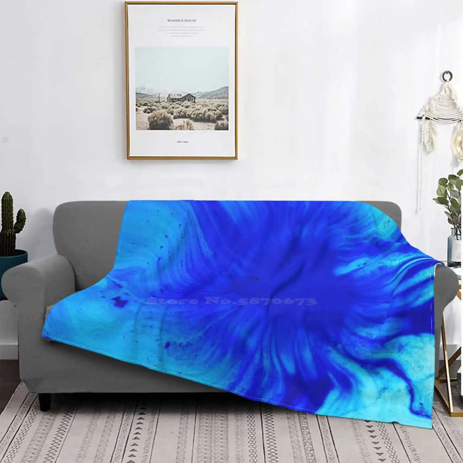 Blue Abstract Art Designd Air Conditioning Blanket Soft Throw Blanket Untitled Blue Abstract Hole Colors Textured Full Frame