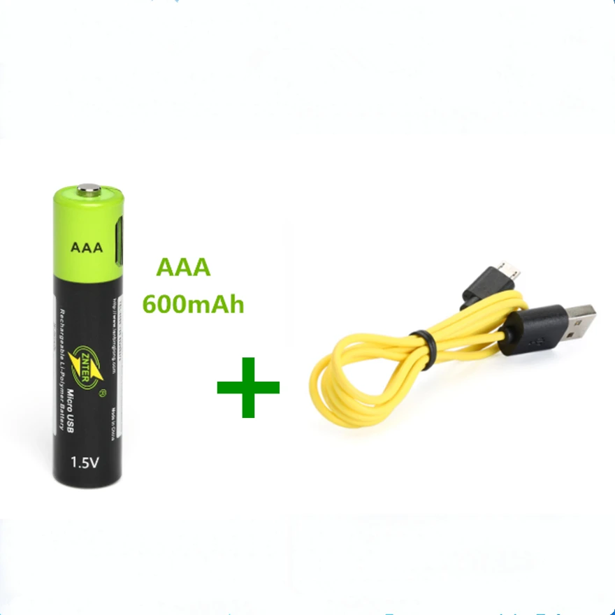 

Hot sale 1PCS ZNTER USB 1.5V AAA rechargeable battery 600mAh USB rechargeable lithium polymer battery +1PCS Micro USB cable