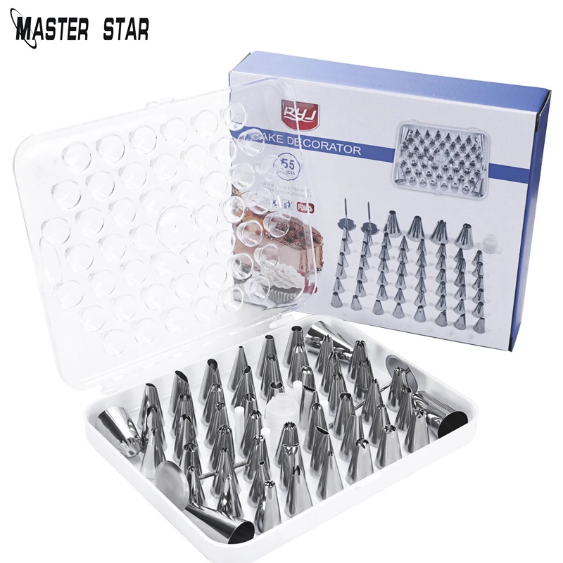 

Master Star 55pcs/Set Stainless Steel Icing Nozzle Decorating Tip Set With Converter Kitchen Cake Baking Tools