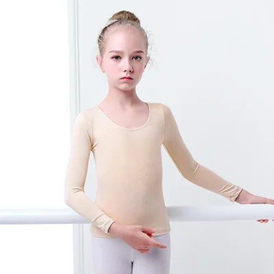 Nackte Ballett-Unterwäsche für Kinder, Tanz, Gymnastik, Kleidung, Langarm-Top, Hemden, weiche Mikrofaser, körperformend, wärmer, elastischer Body