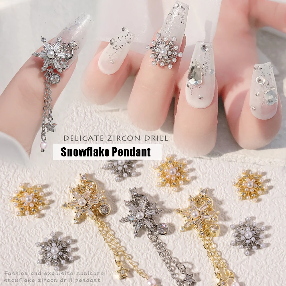 1Pc Delicate Snowflake Pendant Zircon Nail Jewelry Shiny 3D Nail Rhinestones DIY Nail Art Decorations Manicure Accessories