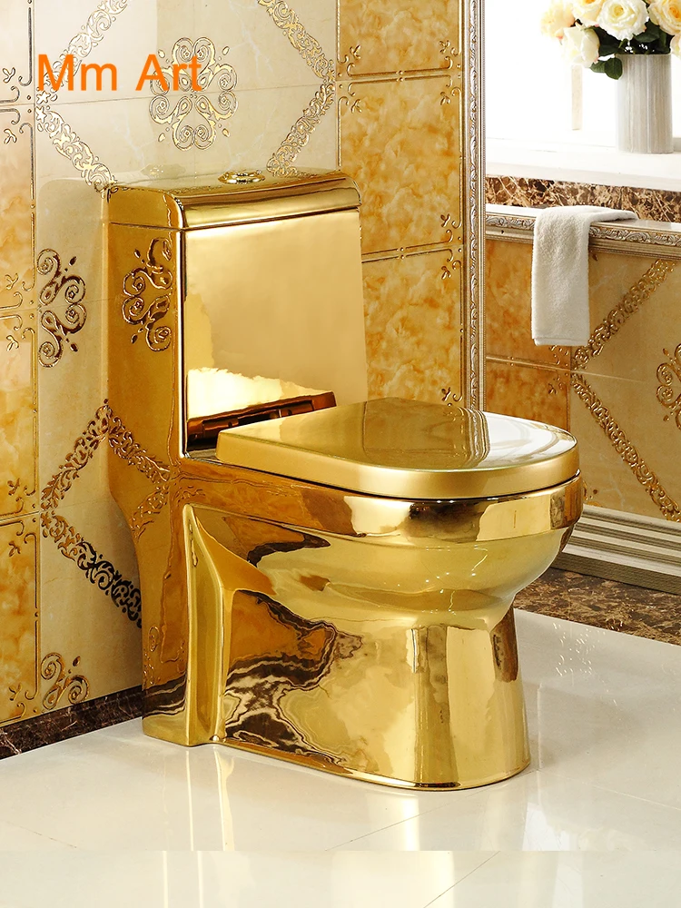 

Artistic Golden Diamonds Style One Piece Closestool Siphon Jet Fluishing S-Trap Floor Mounted Luxious Villa Bathroom Seat Toilet