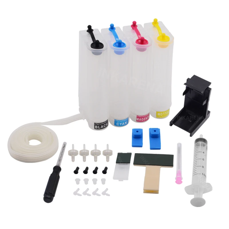 INKARENA 4 Color Ciss Ink Kit Replacement for HP 652 652XL Deskjet 1115 2135 2136 2138 3635 3636 3835 4535 Inkjet Printer Tube