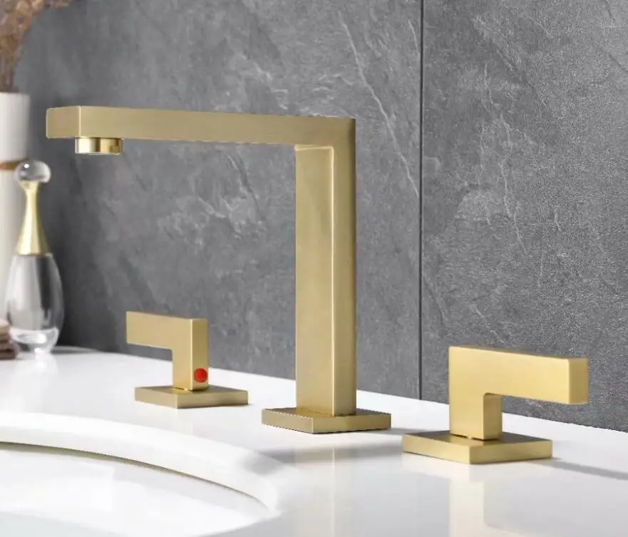 Brushed gold or black basin faucet deck mounted double handle faucet gold brush Tap Basin Mixer Hot And Cold showerroom faucet