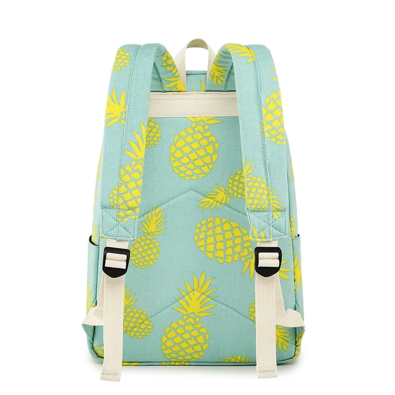 Sac à dos scolaire avec boîte à lunch pour femme, impression d'ananas de fruits, cartable pour ordinateur portable pour fille, sac à dos en toile à la mode, ensemble de sacs, 03