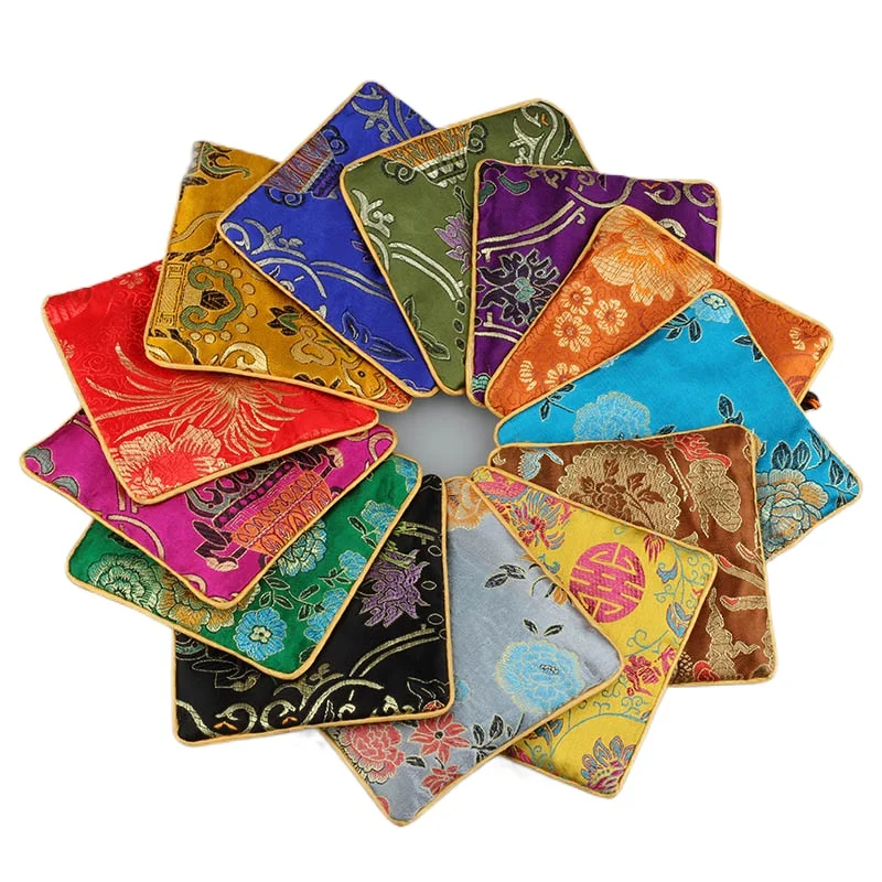 Square Zipper Plate to Play Package Brocade Jewelry Party text to Hand String Small Buddha Beads Gift Bags