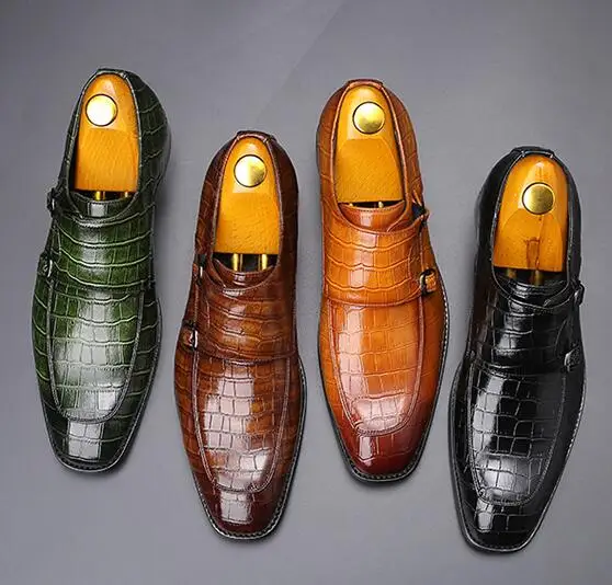 NEW Classic Crocodile Pattern Business Flat Shoes Men Designer Formal Dress Leather Shoes Men's Loafers Christmas Party Shoes 61