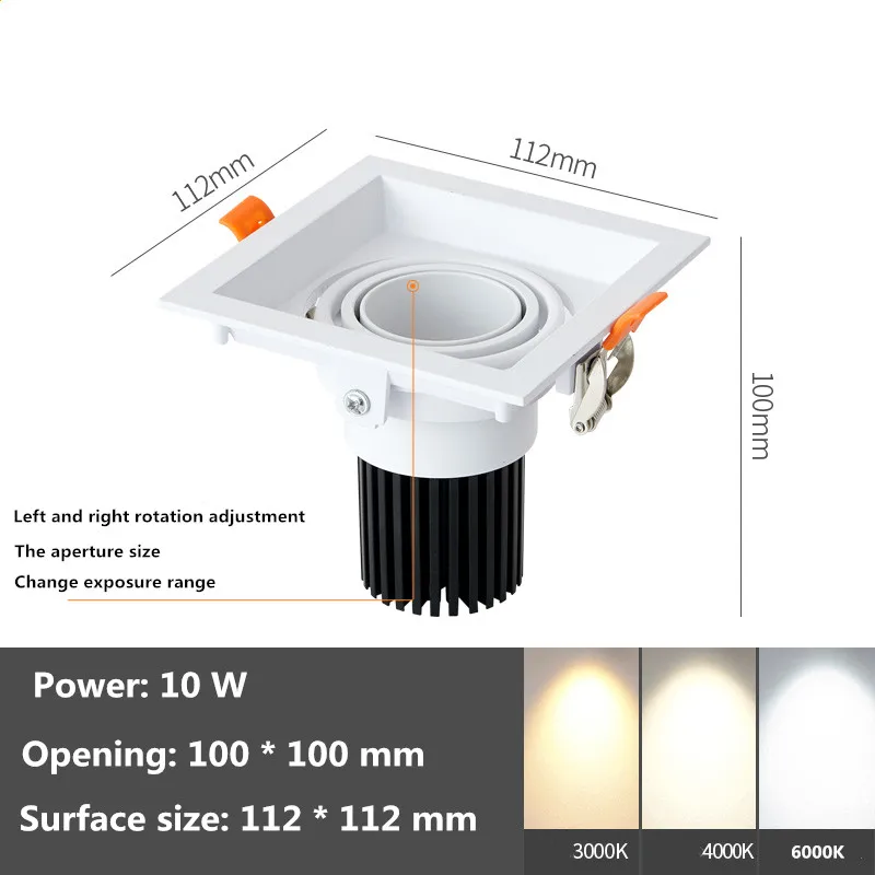Adjustable zoom bold light led double head embedded spotlight ceiling light spotlight adjustable square grille downlight