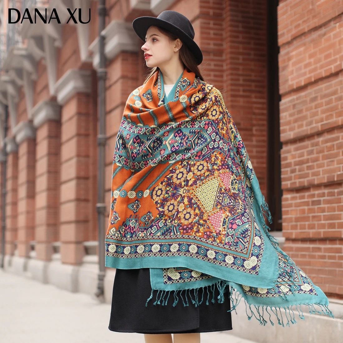 DANA XU Bufanda Mujer Wool Poncho Head Women Lady Warm Shawl Stoles Bandana Scarf Hijab Luxury Brand Pashmina Winter 2021